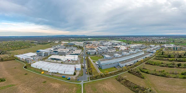 Drone Panorama Zona Industrial Ciudad Moerfelden Walldorf Sur Hesse Cerca — Foto de Stock