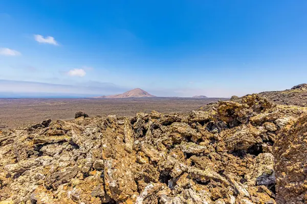 Panorámás Kilátás Meddő Vulkanikus Timanfaya Nemzeti Park Lanzarote Napközben — Stock Fotó