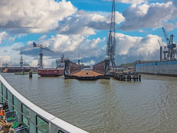 Panorama Vanuit Haven Rotterdam Met Transportschepen Overdag — Stockfoto