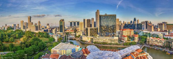 Panoramic view of Singapore skyline with Clark Quay entertainment district at daytime