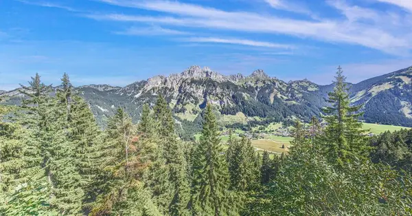 Panorama Över Fjällmassivet Rote Flueh Österrikiska Tannheimer Tal Från Krinnenalpe — Stockfoto