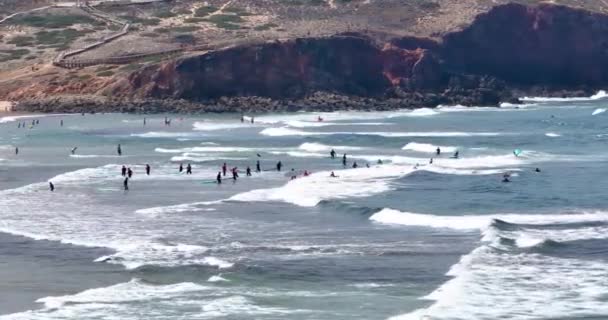 Vol Drone Dessus Spot Surf Bordeiras Beach Sur Côte Atlantique — Video
