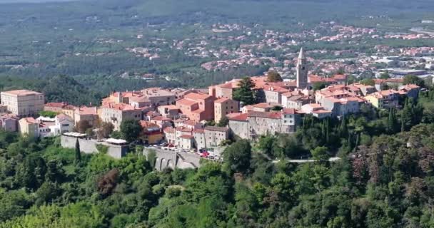 Drone Video Histórica Ciudad Croata Labin Cerca Rabac Durante Día — Vídeo de stock