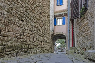 Picture from the historic town of Groznjan in Istria with idyllic cobbled streets and buildings made of natural stone during the day