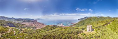 Drone panorama over the Italian city of Salerno on the Amalfi Coast taken over the Arechi Castle during the day clipart