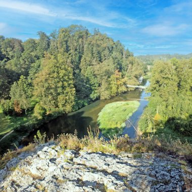 View of the Danube from the Amalienfelsen viewpoint near Sigmaringen during the day in summer clipart