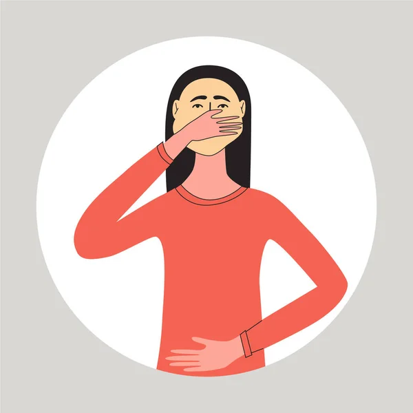 Mujer Que Sufre Náuseas Vómitos Envenenamiento Estómago Mala Digestión Ilustración — Archivo Imágenes Vectoriales