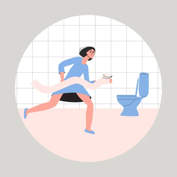 Koncepcja Biegunki Młoda Kobieta Papierem Toaletowym Biegnie Toalety Zakażenie Żołądka Wektor Stockowy