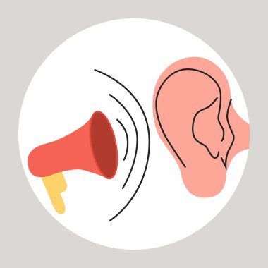 Hearing loss. Problems with ear. Otitis, tinnitus symptom. Flat vector medical illustation.