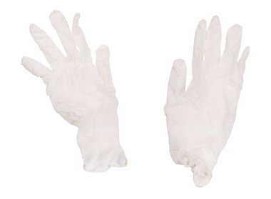 Beyaz arka planda lastik koruyucu eldivenler.