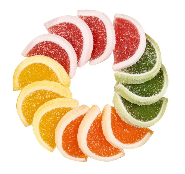 Set Van Kleurrijke Vruchtengelei Gelei Bestrooid Met Suiker Een Cirkel — Stockfoto