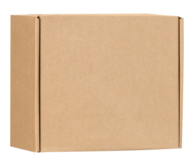 Arka plandan kesilmiş gri bir karton kutu.