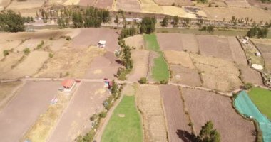 Aerial view of the sacred Valley of the Incas, in Cusco Peru. Peruvian rural country side in the Andes.