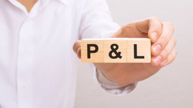 P ve L harfleriyle ahşap küpleri tutan el yazısı. finans, yönetim, ekonomi, iş kavramı.