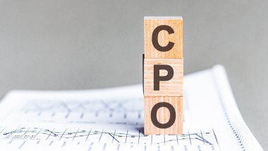 Kelime CPO - Sipariş Başına Maliyet - Gri arkaplanda küpler ve diyagramlar üzerinde kısaltma kavramı. iş her zamanki konsept imajı.