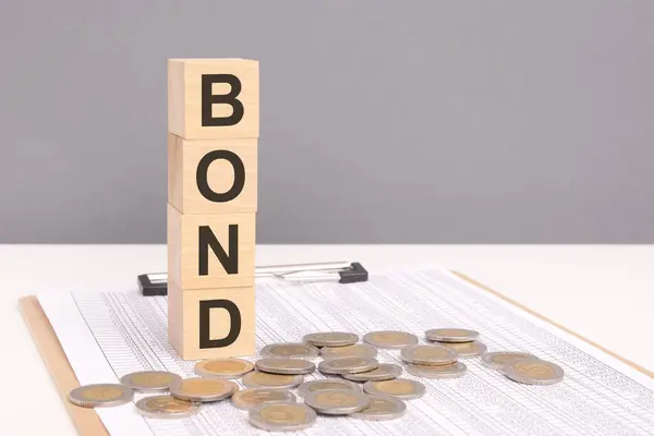 Bonds Word Wooden Blocks Coins Stacked Increasing Stacks Bonds Increasing Stock Photo