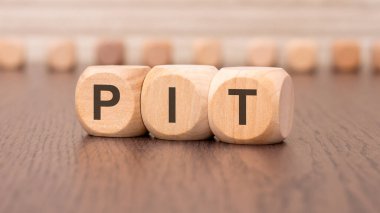 PIT, ya da Kişisel Gelir Vergisi, ahşap küplere yazılmıştır, yüksek kaliteli.