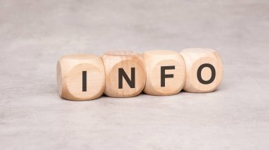 Tahta bloklar, bilgi ve bilgi kavramlarını sembolize ederek INFO kelimesinin hecelenmesi için dikkatlice düzenlenmiştir.
