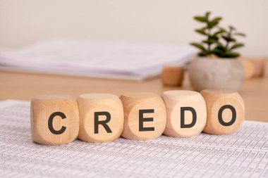 Ahşap bloklar, yeşil bir bitkiye ve arkalarına yerleştirilen çeşitli evrak işlerine karşı 