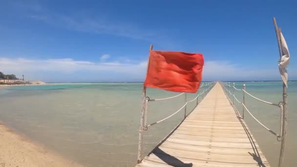 Vörös Zászló Strandon Figyelmezteti Nyaralók Veszély Tengerben — Stock videók
