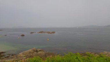 Misty Horizon ve İnce Dalgalarla Sahil Manzarası 'nda Sakin Sabah