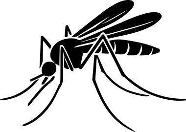 Sivrisinek ikonu. Siyah sivrisinek silueti. Zehirli uçan böcek beyaz arka planda izole edilmiş. Sıtma, dang ya da zika virüsü konsepti. Vektör grafik illüstrasyonu.