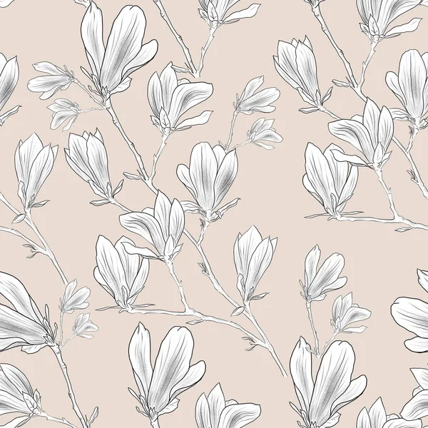 Patrón Sin Costuras Flor Magnolia Sobre Fondo Papel Ilustración Tinta —  Fotos de Stock