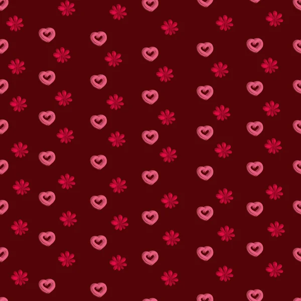 Ładny Bezszwowy Wzór Ręcznie Rysowane Serca Kwiaty Tło Wakacyjne Dzień — Zdjęcie stockowe