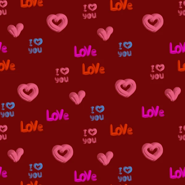 Cute Seamless Pattern Hand Drawn Hearts Love Holiday Background Saint — Stock Photo, Image