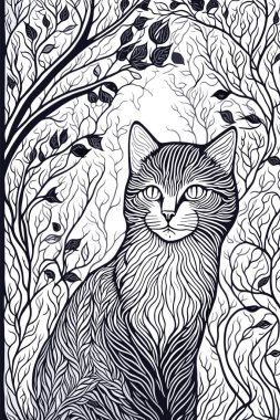 Vektör zen karmaşası kedi çizimi. Doodle yetişkin boyama kitabı sayfası.