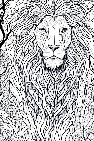Leão Colorir Para Adultos Stress Desenhado Mão Doodle Zentangle Leão — Vetor de Stock