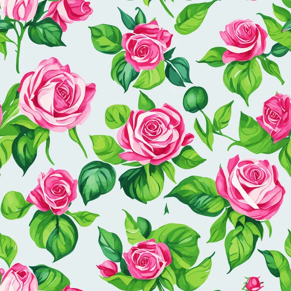 Patrón Floral Acuarela Inconsútil Rosas Rosadas Ramas Hojas Verdes Para —  Fotos de Stock