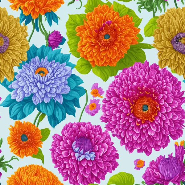 Chrysanthemum Seamless Pattern Fashion Fabrics Textile Children Clothing Shirts Postcards — Stock Photo, Image