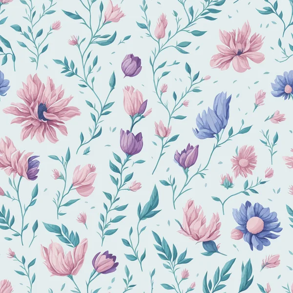 Beautiful Floral Seamless Pattern Hand Drawn Watercolor Wild Herbs Flowers — Stock Photo, Image