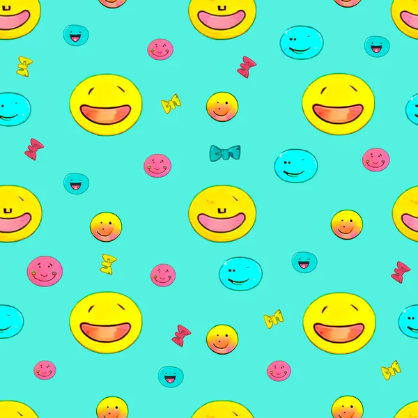 Naadloos Patroon Met Vrolijke Glimlachen Kleurrijk Lachende Emoticons Handgetekende Trendy — Stockfoto