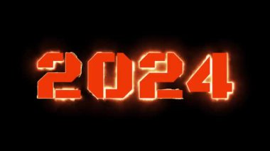 Mutlu yıllar 2024. Siyah arkaplanda izole edilmiş parlayan metin 2024... mp4