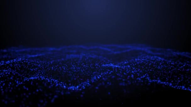 Varázslatos Kék Izzó Részecskék Folynak Viszkózus Folyadék Fényes Csillogás Absztrakt — Stock videók