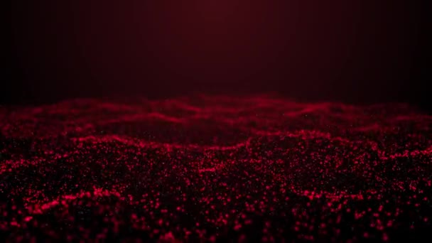 Магічні Червоні Сяючі Частинки Течуть Язкій Рідині Яскравому Сяйві Абстрактна — стокове відео