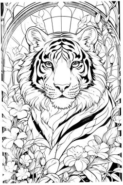 Renkli Kitap Sayfası için Aslan taslağı. Yetişkin stres önleyici boyama kitabı sayfası. Beyaz arkaplanda siyah beyaz çizimler. Satır sanatı.