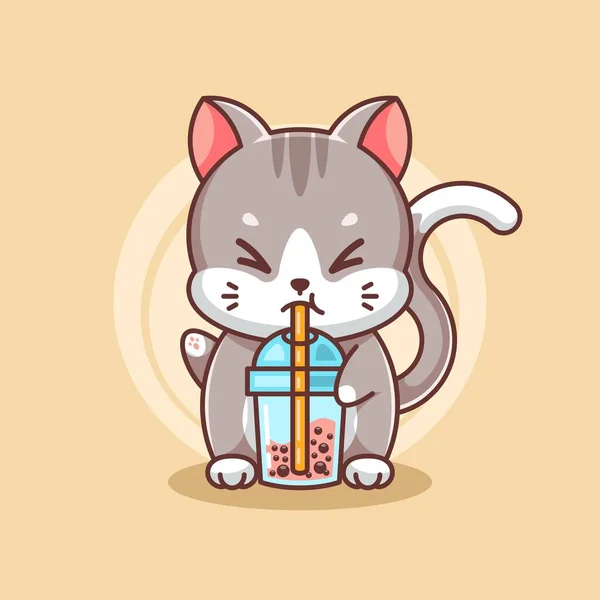 Happy Cat Drinking Bubble Milk Tea — Stock Vector
