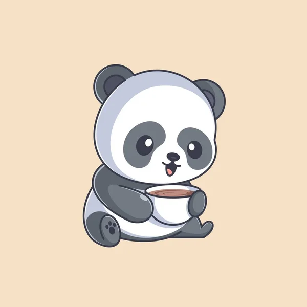 Cute Panda Drinking Coffee Cartoon — Stock Vector