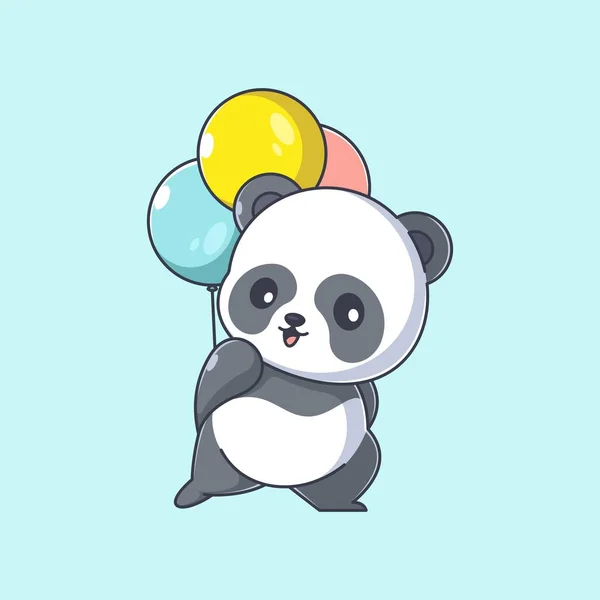 Cute Panda Giving Balloons Cartoon — Stock Vector