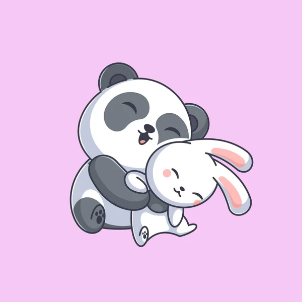 Cute Panda Hugging Stuffed Bunny — Stock Vector