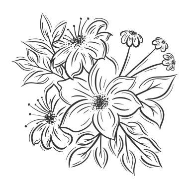 Beyaz arka planda el çizimi çiçek buketi