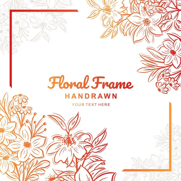 Hand Drawn Orange Floral Frame Background — Stock Vector