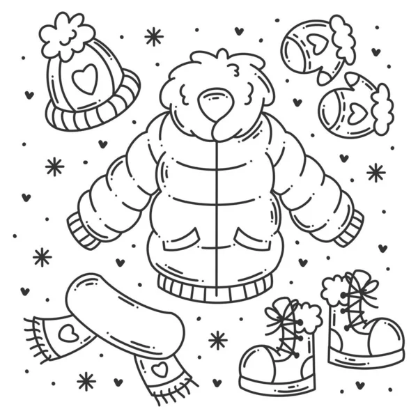 Hand Drawn Set Winter Fashion Doodles — Stockový vektor