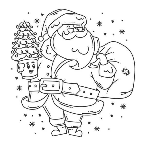 Santa Brings Gifts Hand Drawn Coloring — Vettoriale Stock