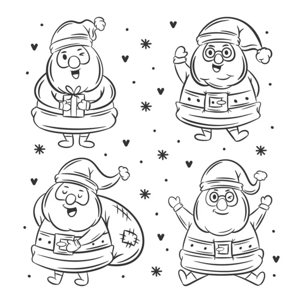 Papai Noel Conjunto Mão Desenhada Para Colorir — Vetor de Stock