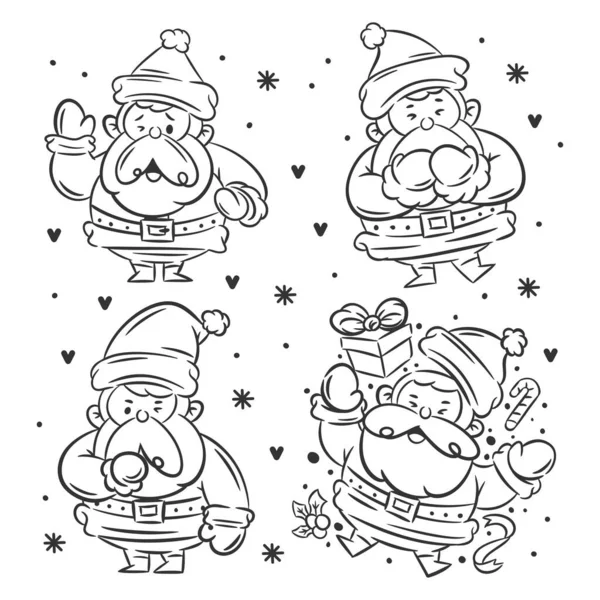 Santa Claus Character Set Hand Drawn Coloring — Vettoriale Stock
