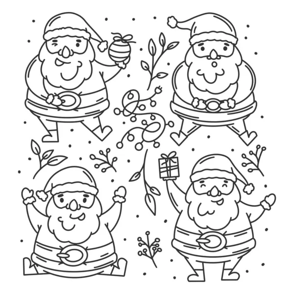 Santa Set Hand Drawn Coloring — 图库矢量图片